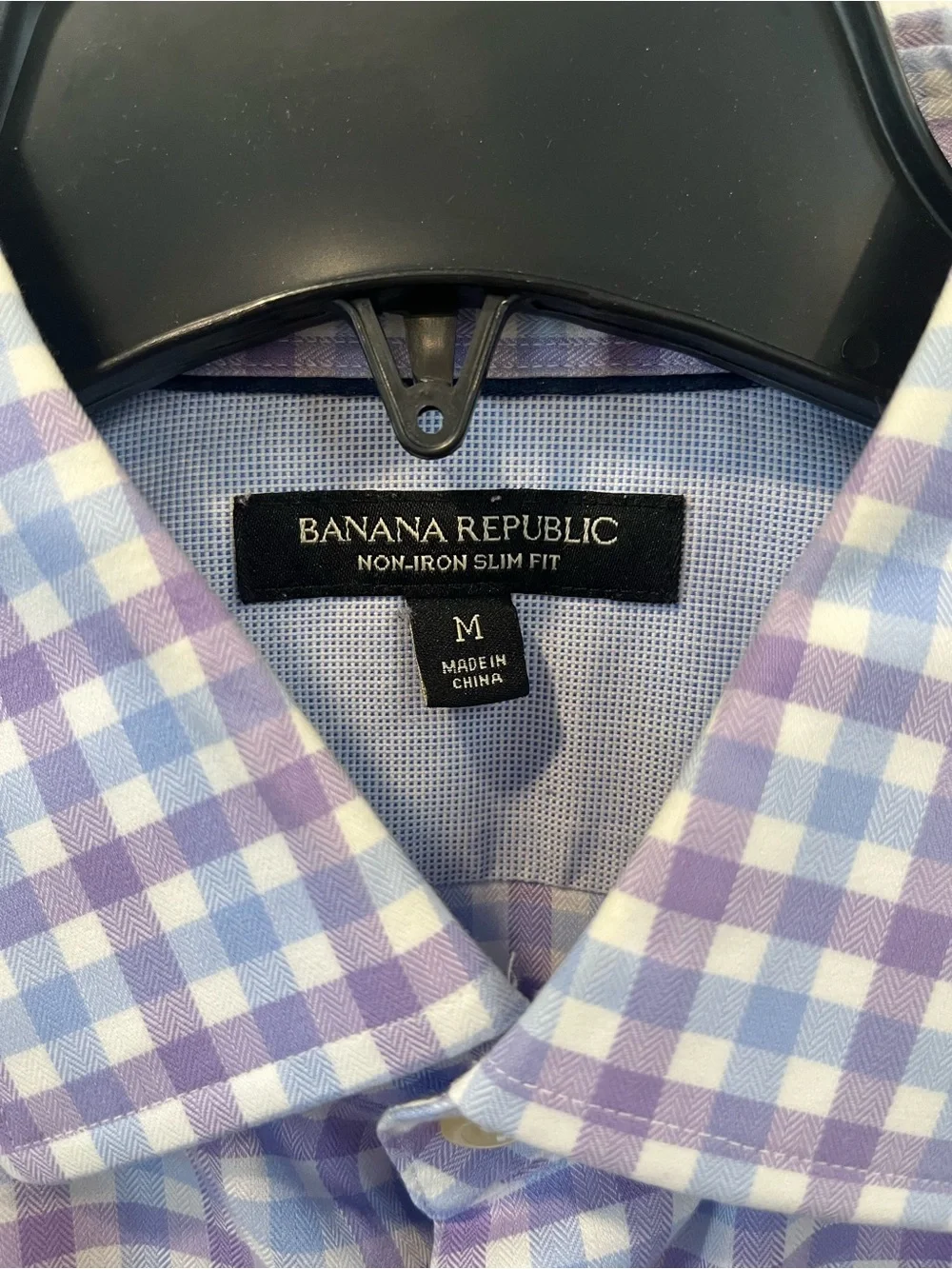 Banana Republic Non-Iron Slim Fit Dress Shirt Purple Blue Gingham Plaid Medium